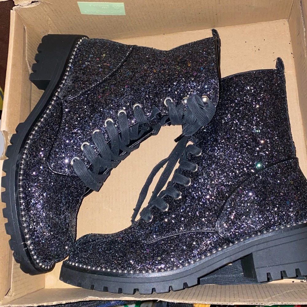 Women’s Black Glitter combat boots